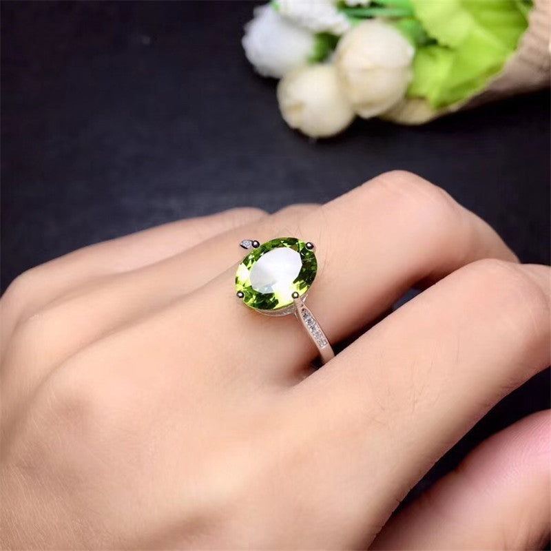 Colorful Gemstone Jewelry Natural Peridot Ring 925 Silver