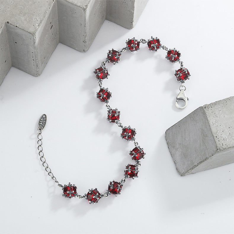 S925 Sterling Silver Glazed Red Zirconium Lucky Ball Bracelet Female
