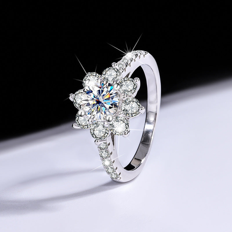 Sterling Silver 925 Moissanite Ring Female Flower Diamond