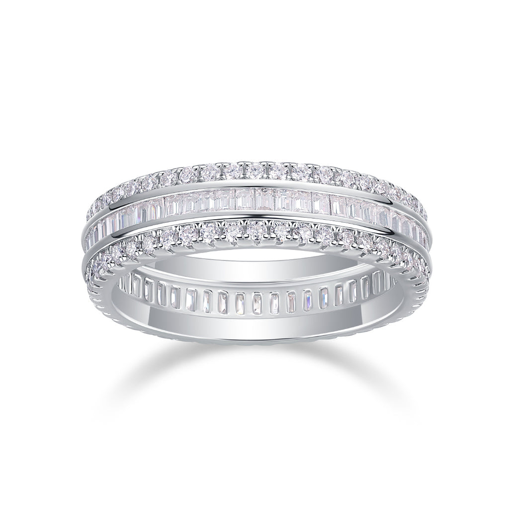 Square Diamond Arrangement, Double Array Diamonds, Luxury Fashion Moissanite Silver Ring