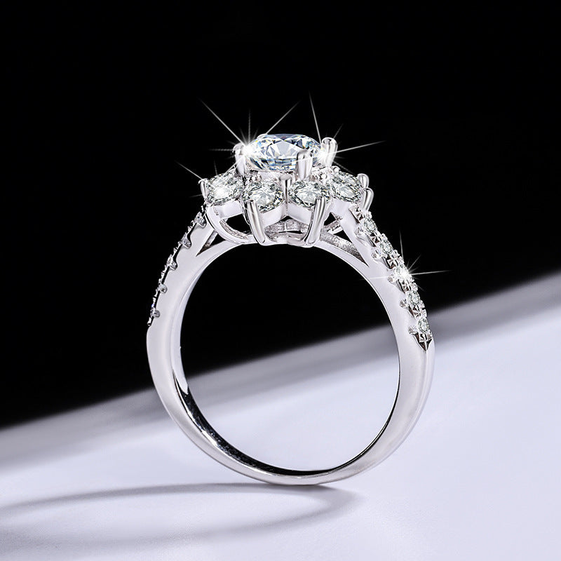Sterling Silver 925 Moissanite Ring Female Flower Diamond