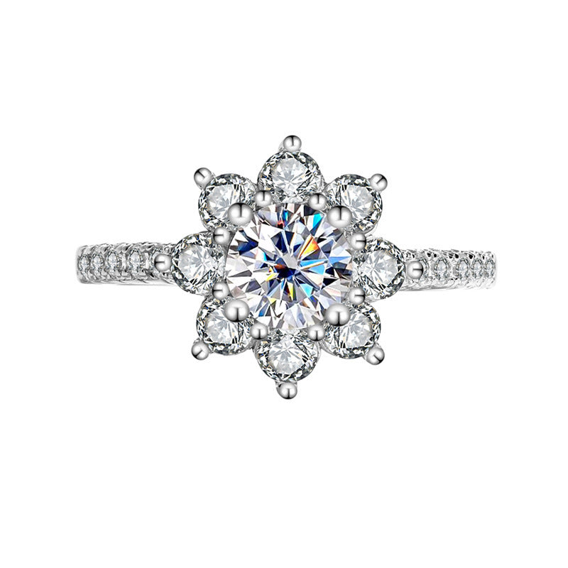 Sterling Silver 925 Moissanite Ring Female Flower Diamond