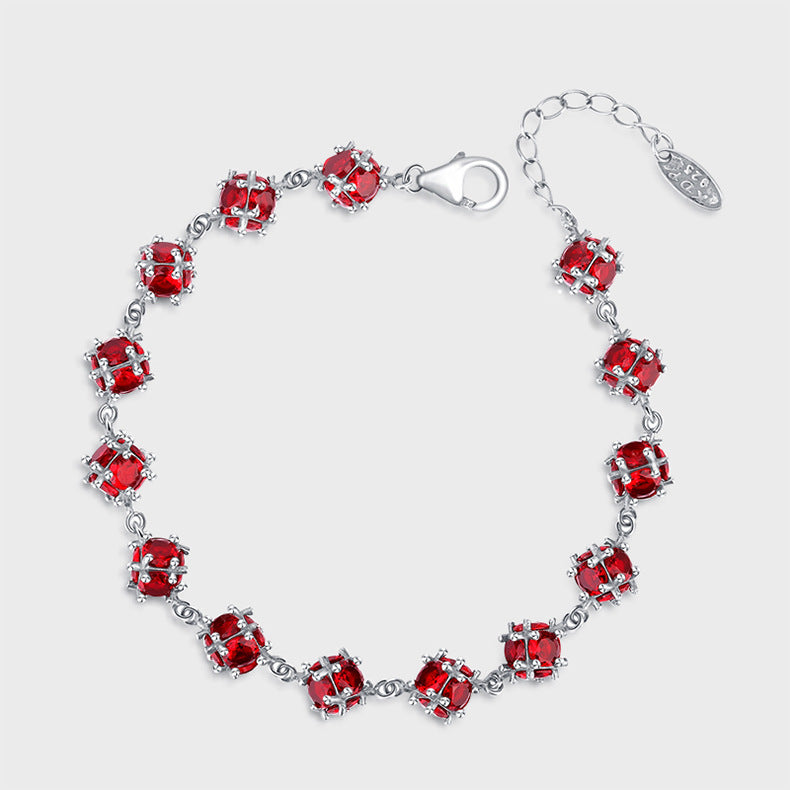 S925 Sterling Silver Glazed Red Zirconium Lucky Ball Bracelet Female