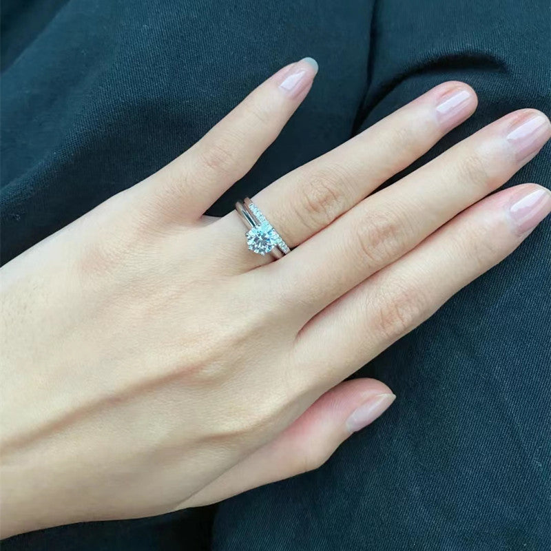 D Color Moissanite Ring 925 Silver Plated Couple Rings