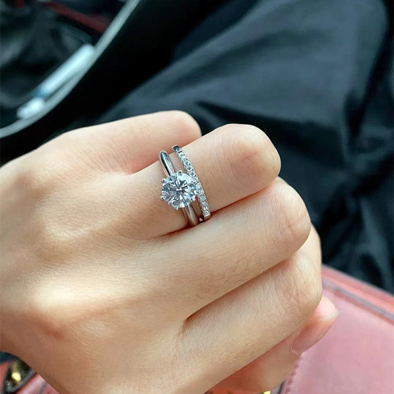 D Color Moissanite Ring 925 Silver Plated Couple Rings