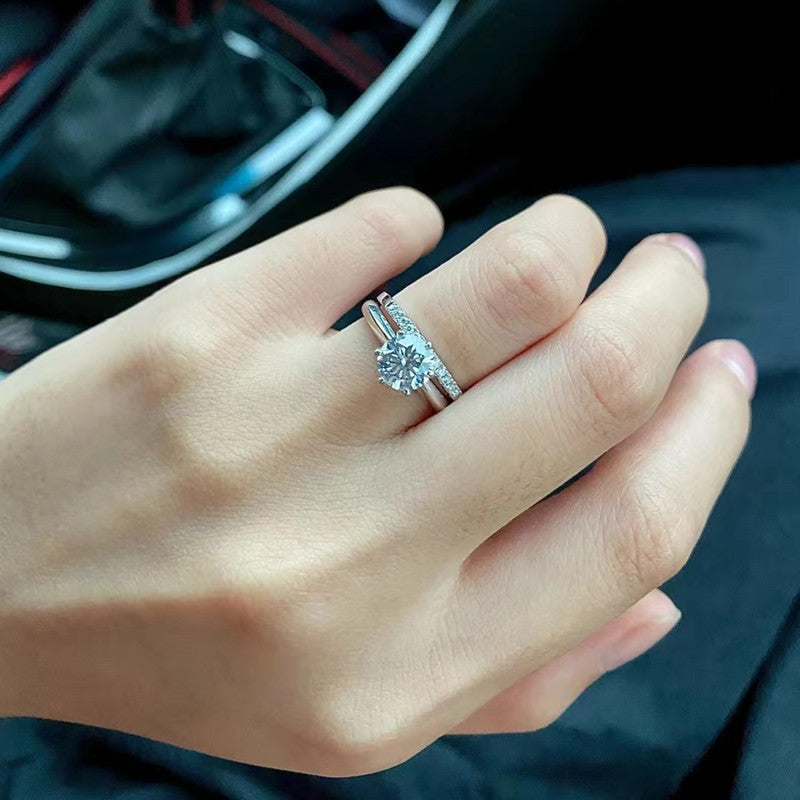 D Color Moissanite Ring 925 Silver Plated Couple Rings