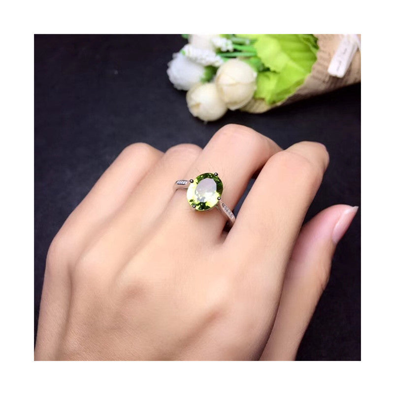 Colorful Gemstone Jewelry Natural Peridot Ring 925 Silver