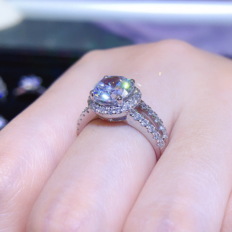 925 Silver Gilded Mosan Diamond Ring