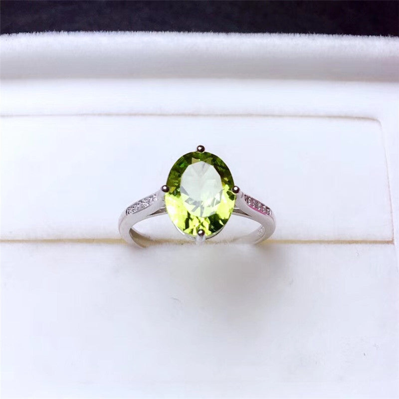 Colorful Gemstone Jewelry Natural Peridot Ring 925 Silver