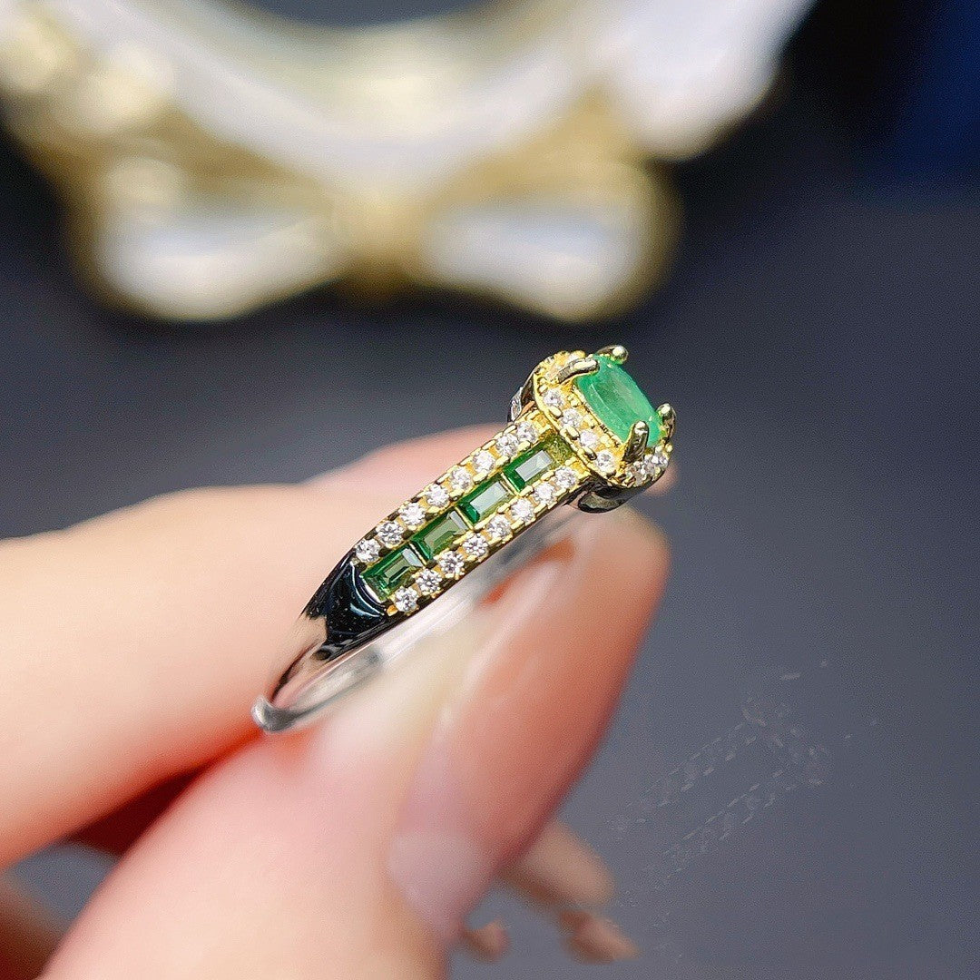 Jewelry Natural Emerald Ring S925 Silver Female