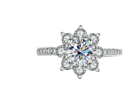Sterling Silver 925 Moissanite Ring Female Flower Diamond