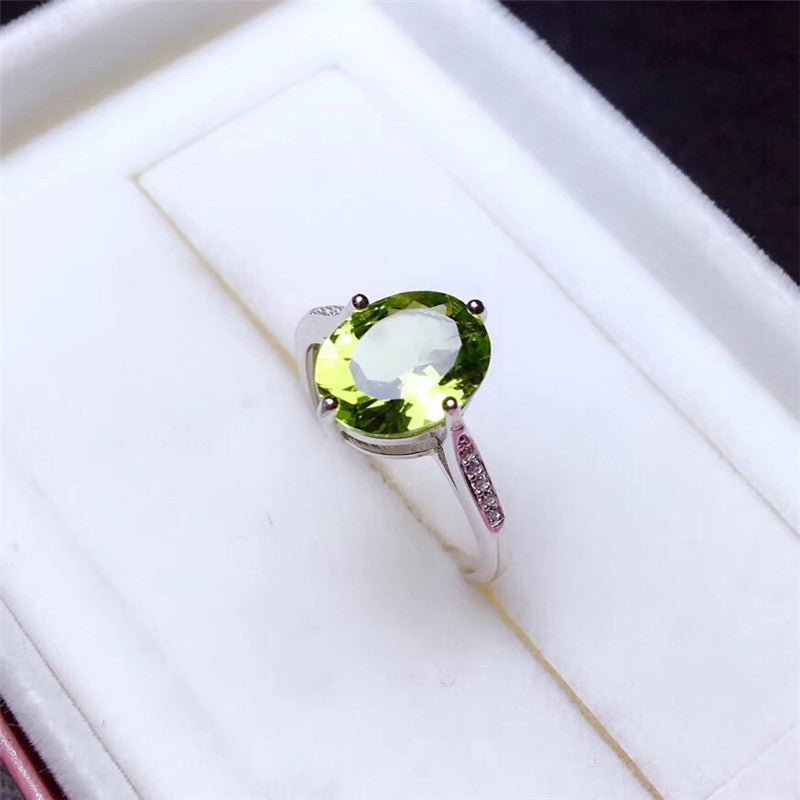 Colorful Gemstone Jewelry Natural Peridot Ring 925 Silver